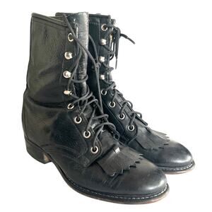 AMERICAN VINTAGE Laredo Boots Women's 6.5 Black Leather Kiltie Granny Roper USA